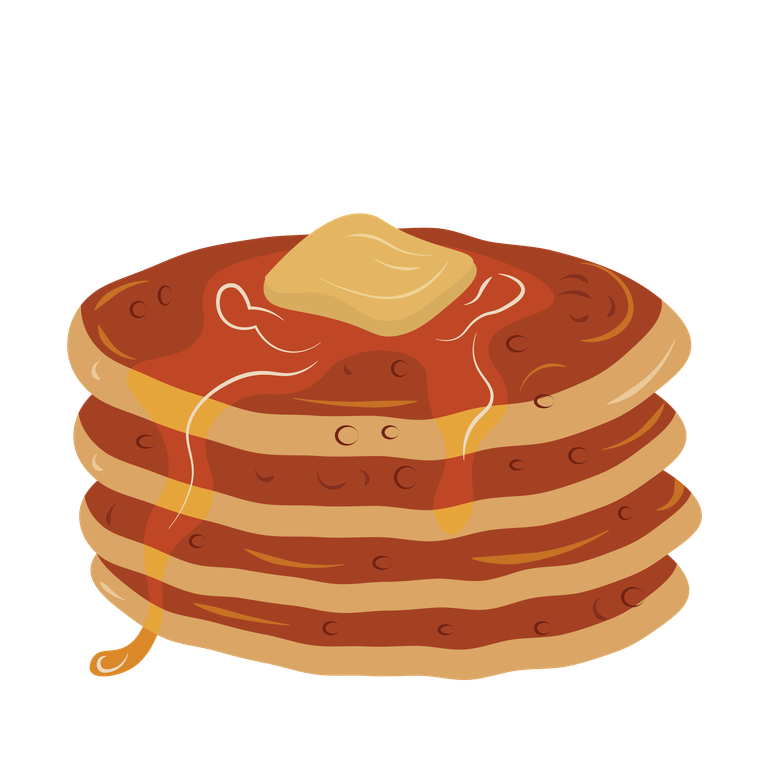 various colorful cute object illustration of fluffy pancakes with syrup and butter stacked high