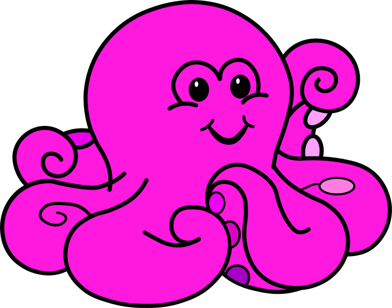 octopus pink cartoon cute funny vector
