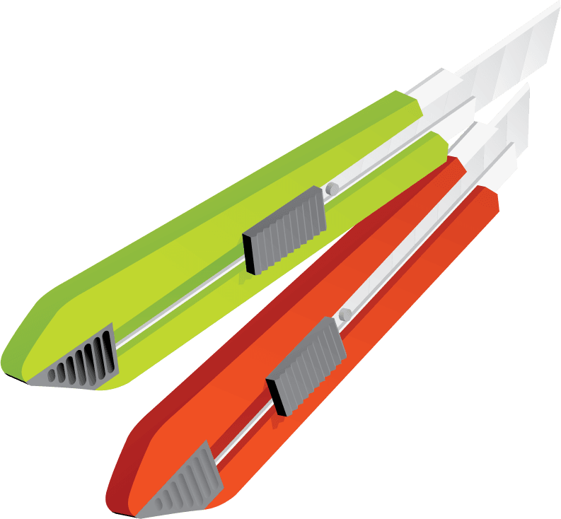 office accessories illustration vector featuring colorful utility knives for efficient cutting tasks