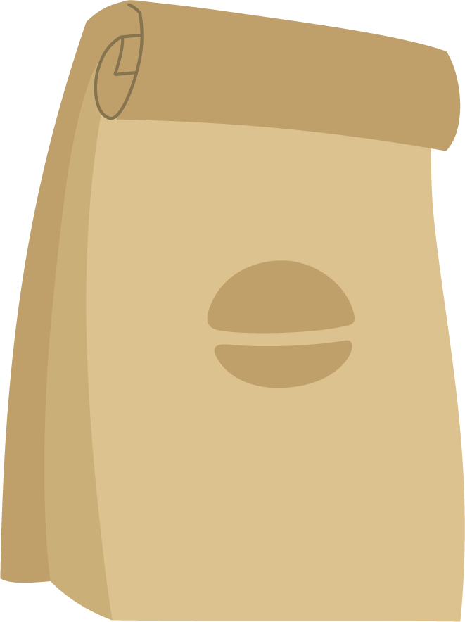 office essentials flat elements set featuring a stylish paper bag for workspace organization