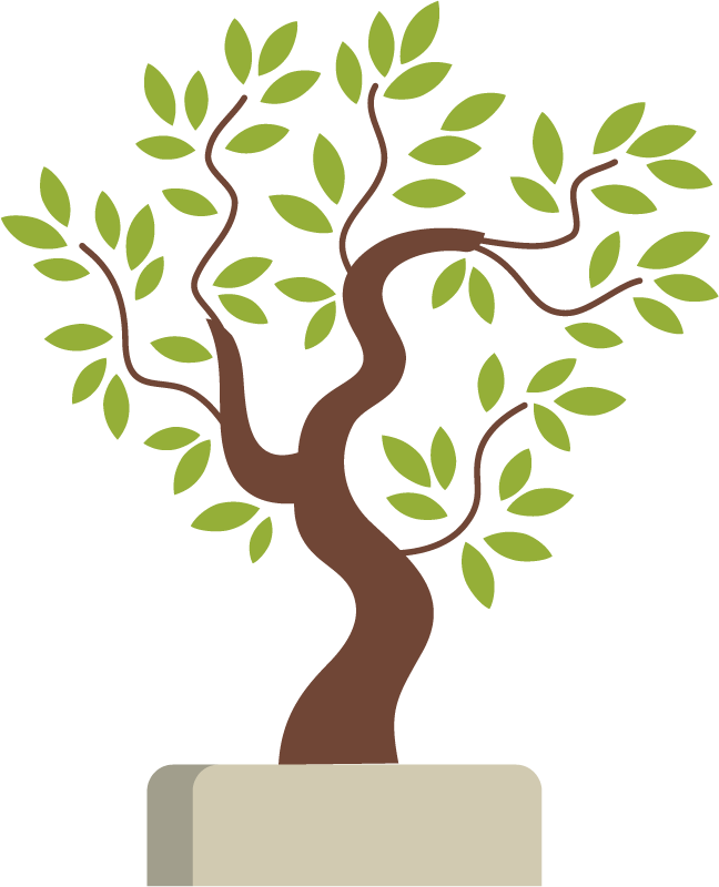 office essentials flat elements set with a stylish bonsai tree for workspace decor