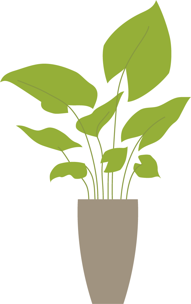 office essentials flat elements set featuring a decorative indoor plant in a sleek pot