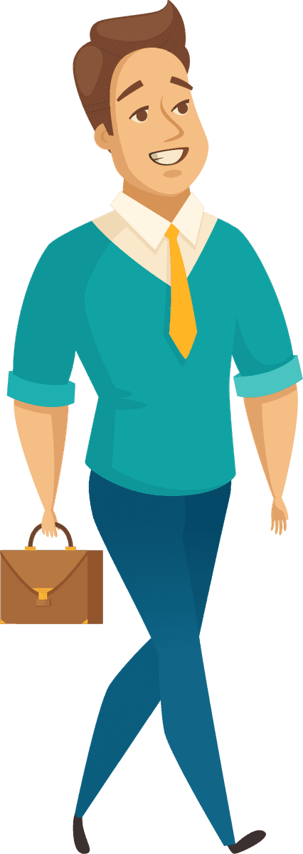 office worker male poses in cheerful attire with a briefcase for professional scenarios