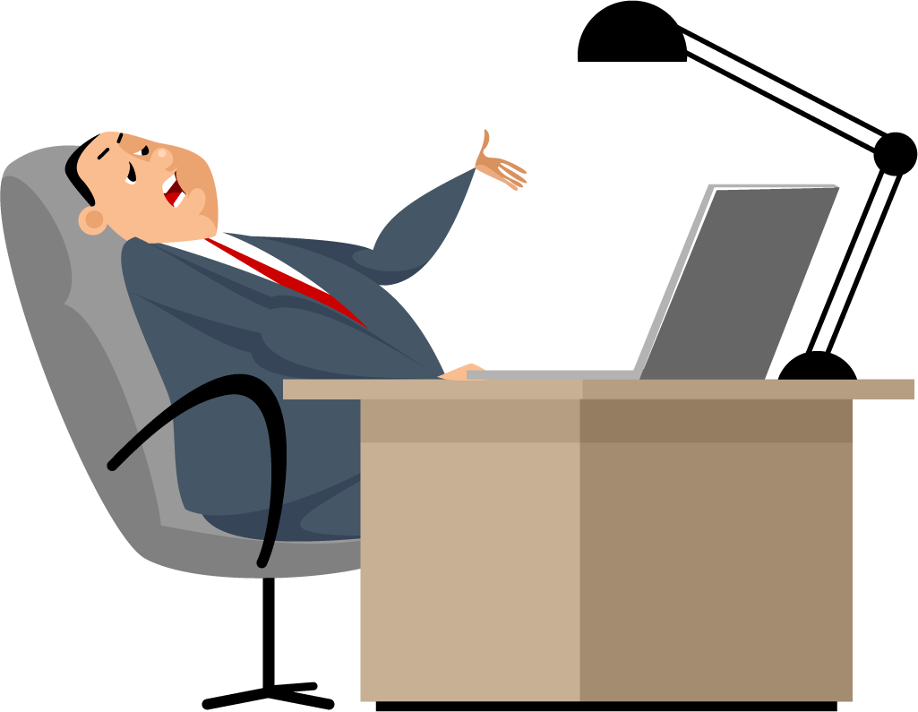 office workers cartoon design featuring a relaxed businessman at a desk with a laptop
