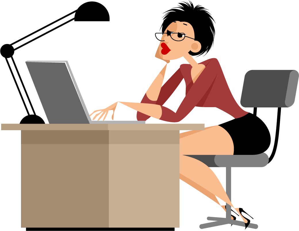 office workers cartoon design featuring a focused woman in a modern workspace