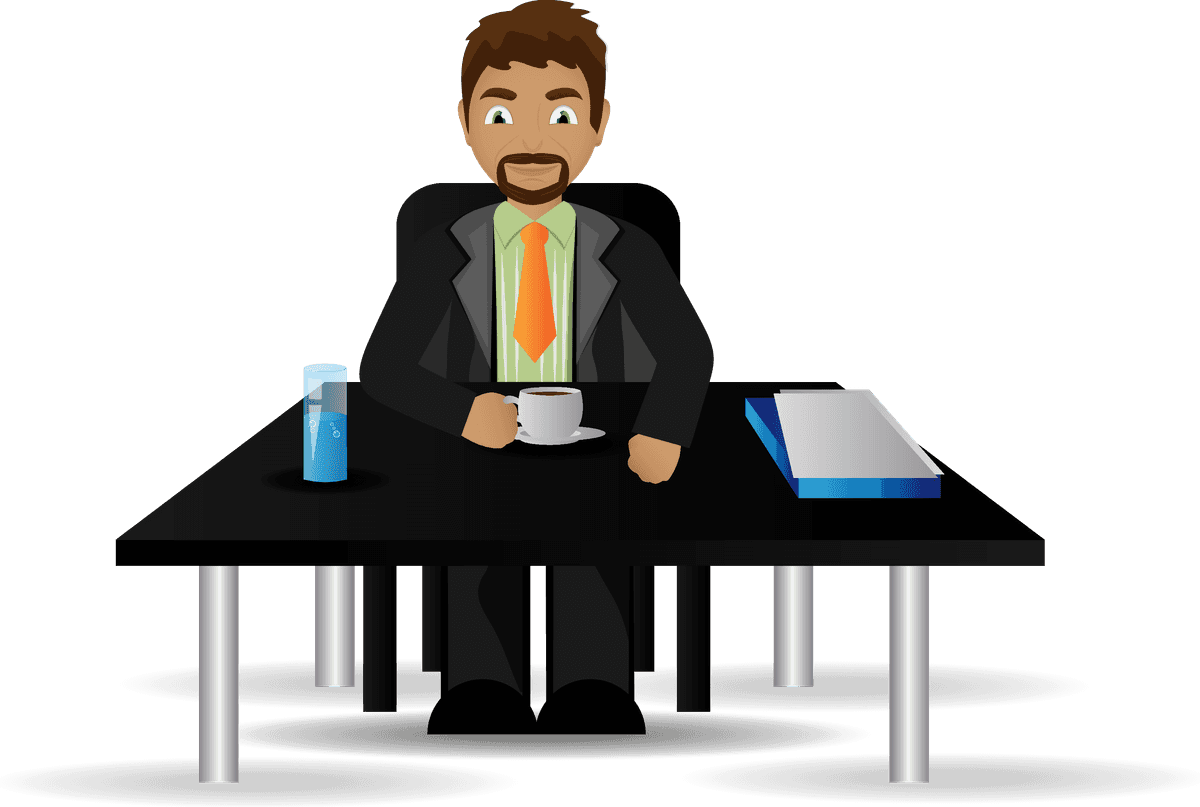 office workers set vectors featuring a professional man at a meeting table with coffee