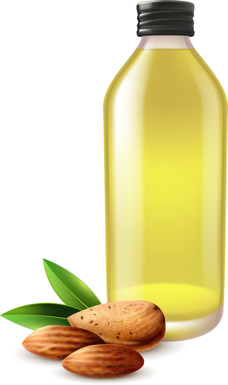 realistic oil product set featuring almond oil in a sleek bottle with nuts