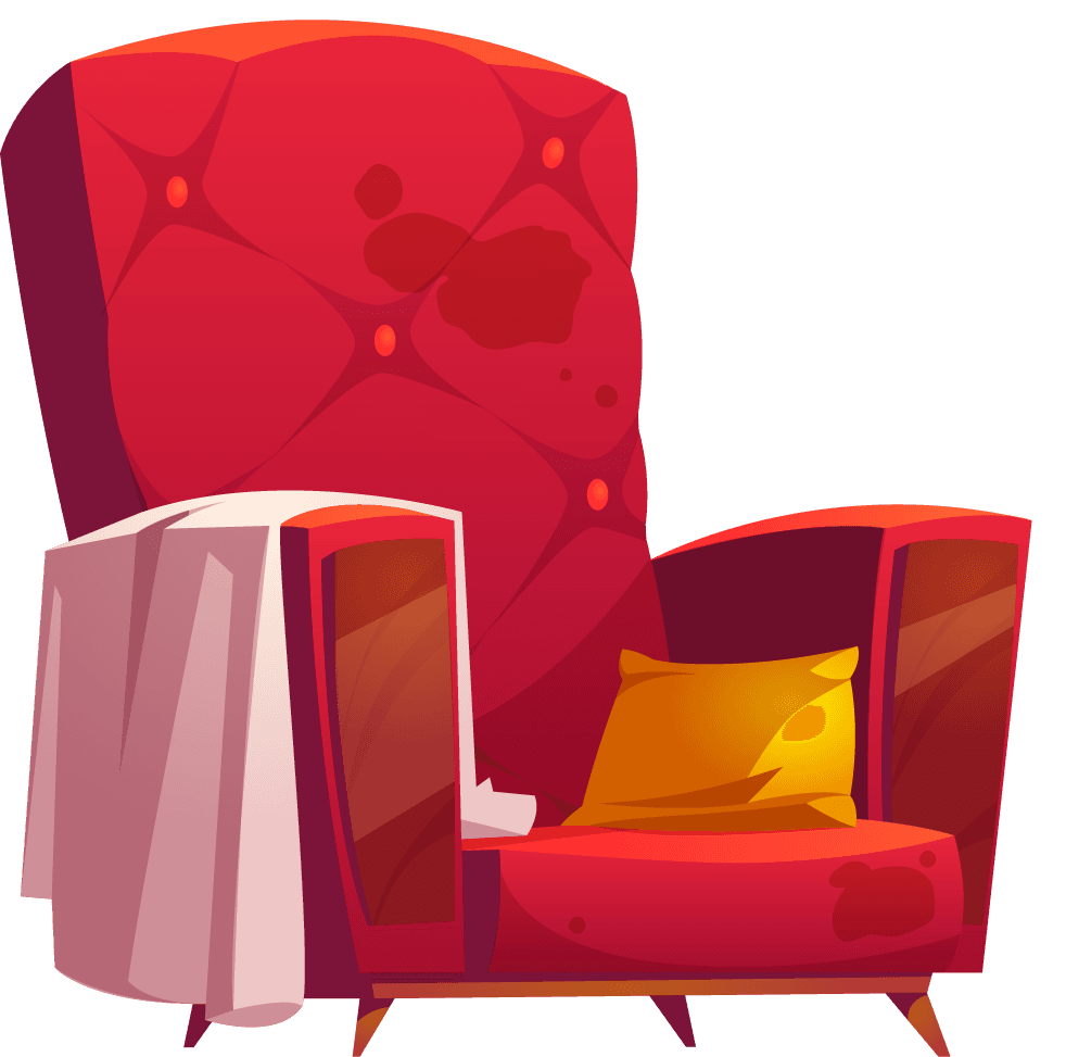 old furniture archive storage house attic cartoon vintage armchair table with books monit