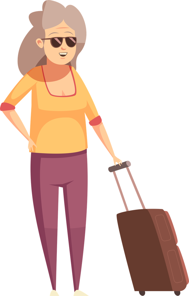 old man woman characters enjoying travel adventures with stylish luggage and sunglasses