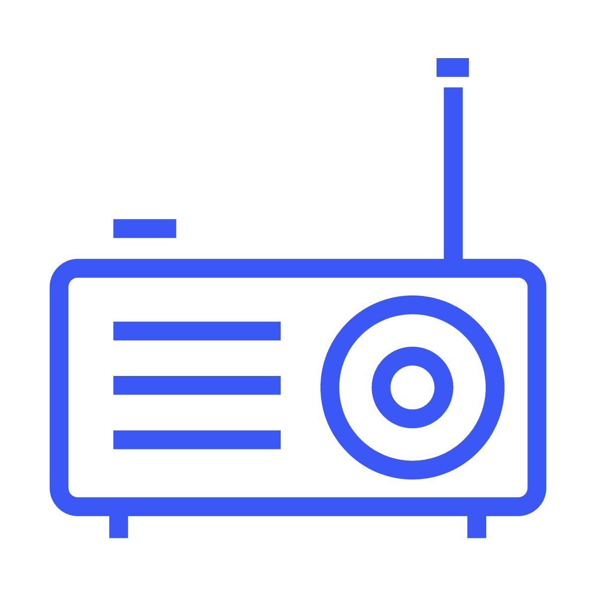 flat blue retro radio icon with dial and antenna