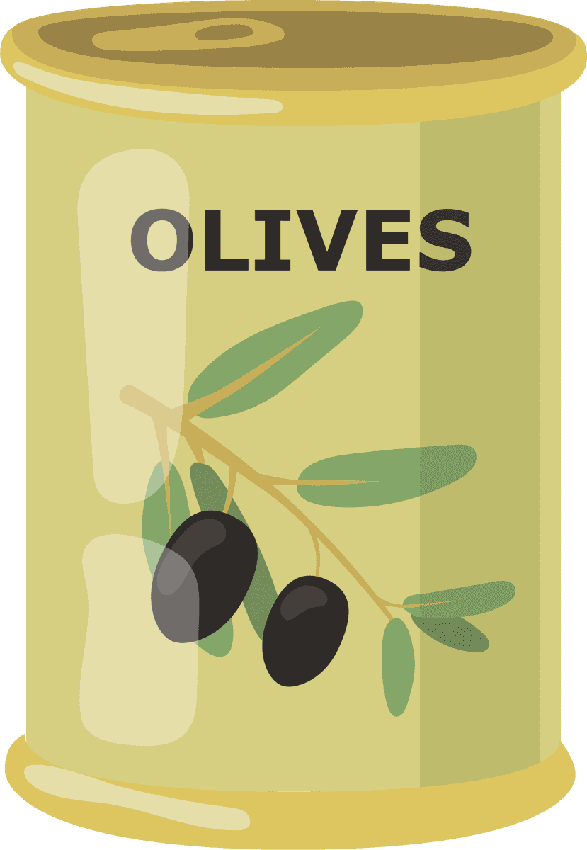 delightful olive and olive product illustration with detailed can and natural colors