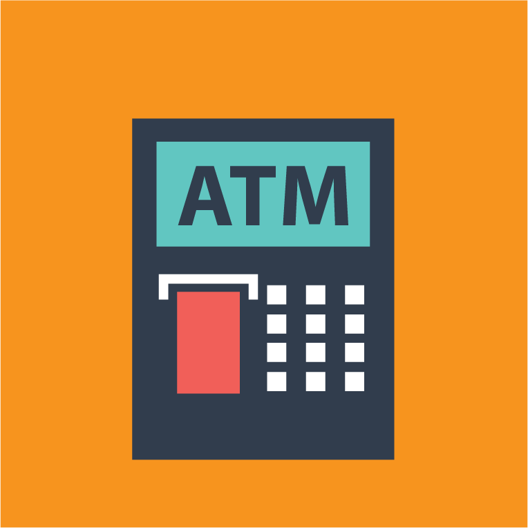online shopping icons collection featuring modern atm machine for seamless transactions