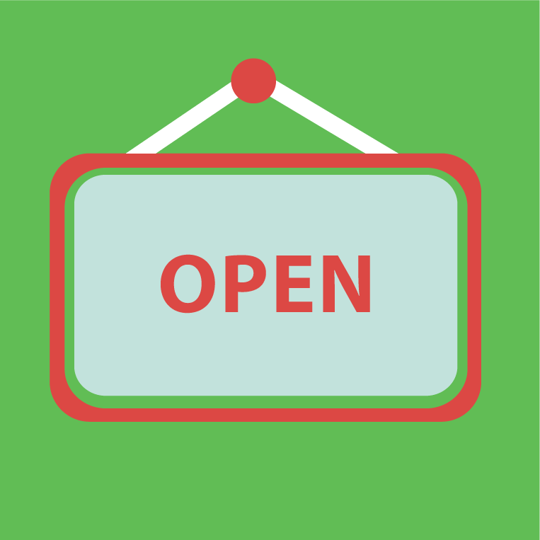 online shopping icons collection featuring an open sign for storefronts and websites