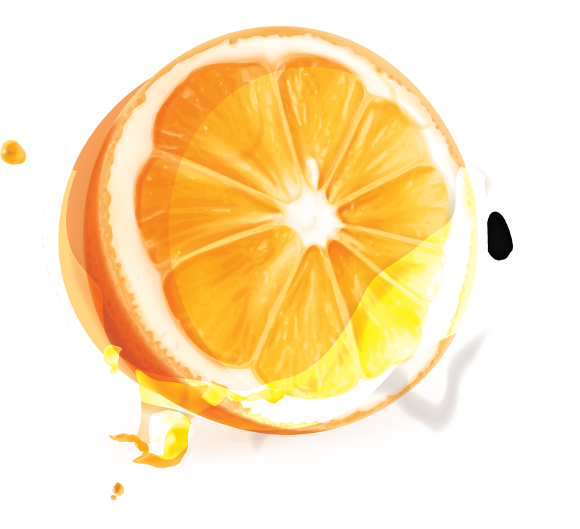 orange juice elements illustration with fresh citrus slices and vibrant splashes