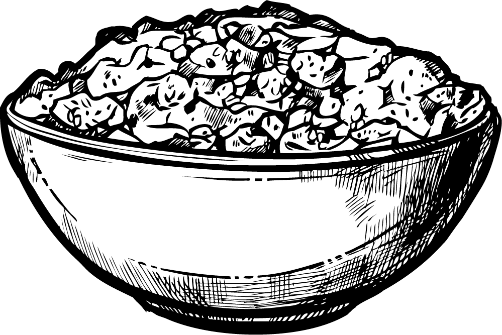 organic farm doodle sketch illustration of a bowl filled with fresh produce and grains