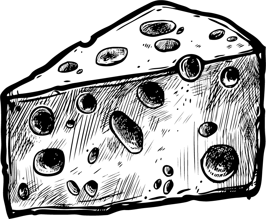 organic farm doodle sketch illustration of a handcrafted cheese wedge with detailed textures