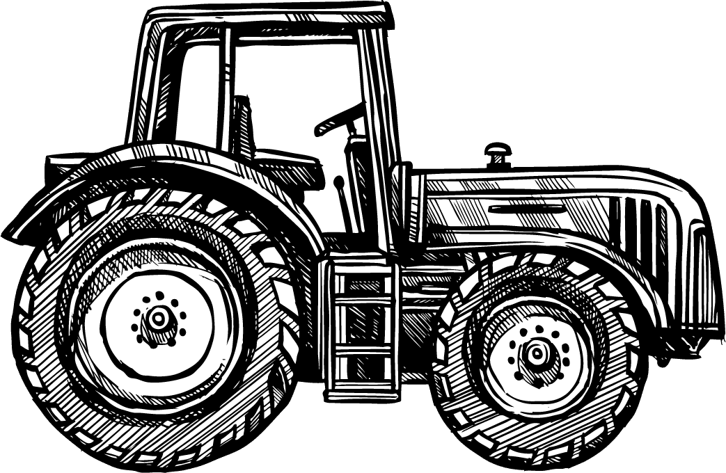 organic farm doodle sketch illustration of a classic tractor with detailed features