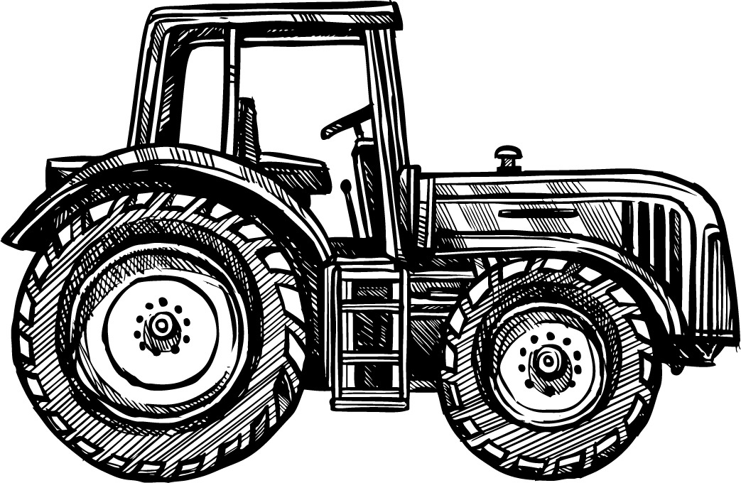 organic farm doodle sketch illustration of a classic tractor with detailed features