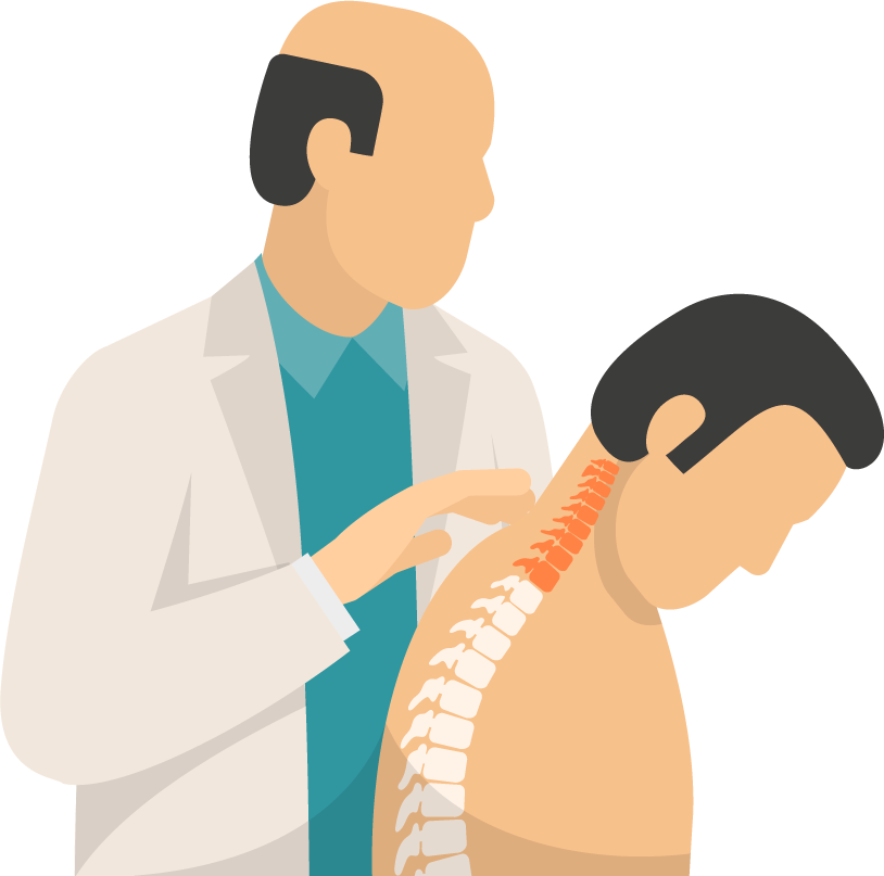 orthopedics color icons set featuring spine health and medical consultation imagery