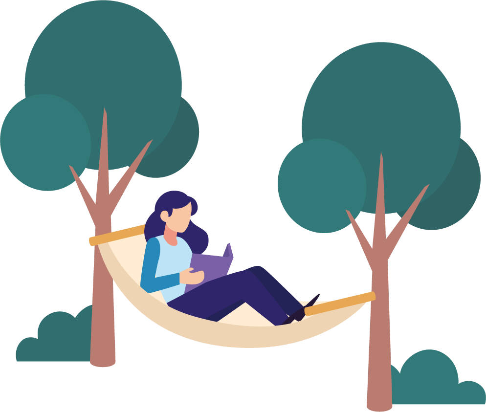 pack people camping flat hammock scene with trees for relaxing outdoors