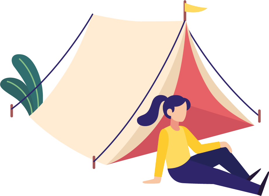 pack people camping flat illustration with tent and nature elements