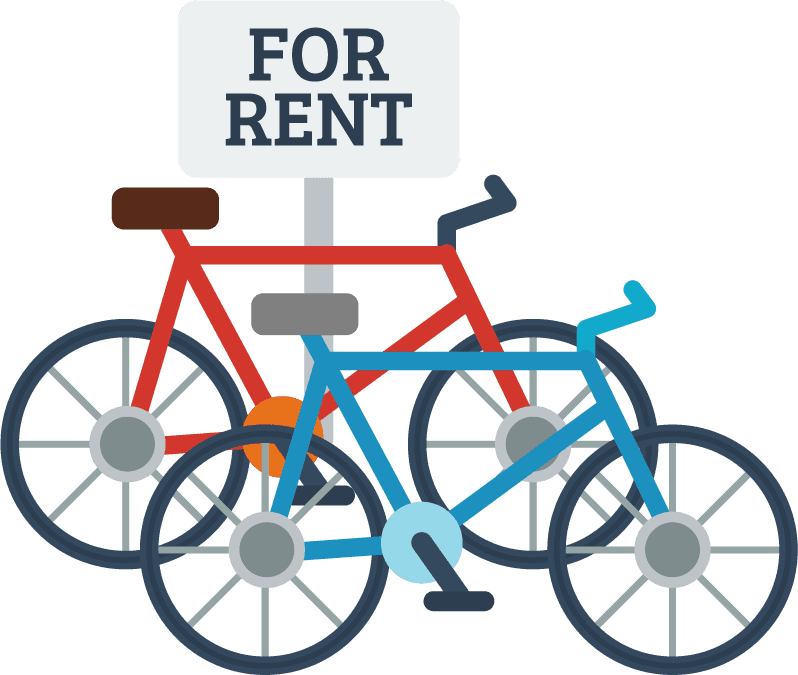 passenger transportation icon flat featuring bicycles for rent in vibrant colors