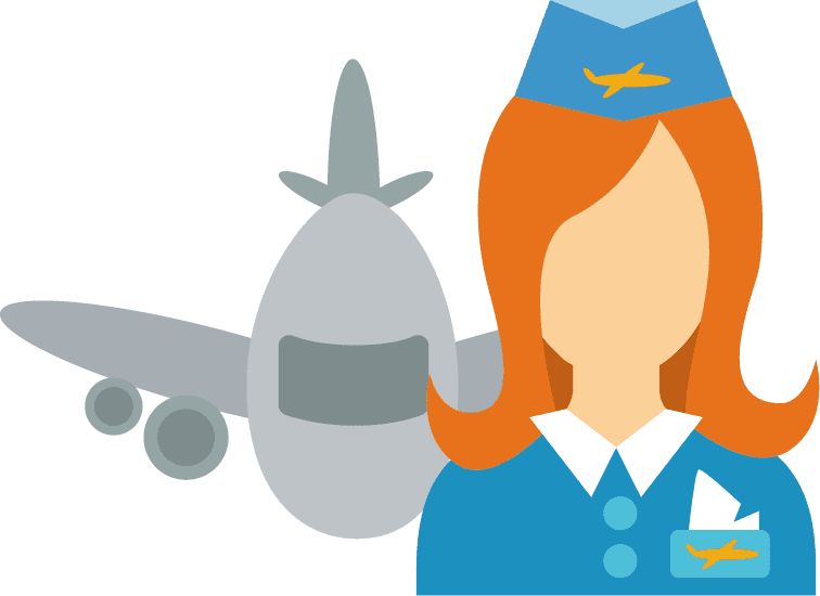 passenger transportation icon flat featuring airline crew and aircraft for travel services