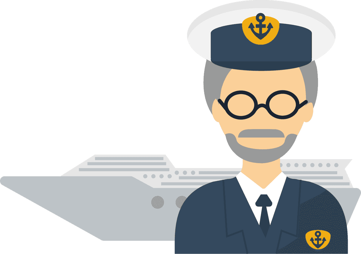 passenger transportation icon flat featuring a ship captain in a nautical theme