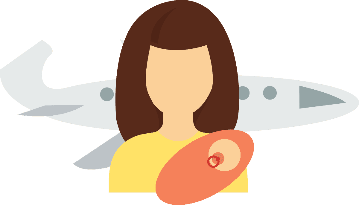 passenger transportation icon flat featuring a woman with an airplane background for travel services