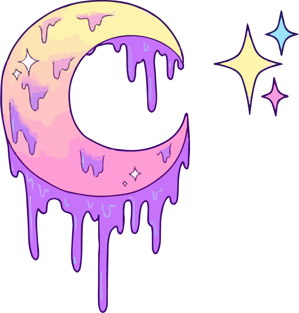 pastel galaxy sticker vector with dripping moon and sparkling stars for playful decor