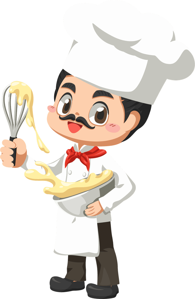 pastry chef making bakery cartoon character mascot illustration culinary business
