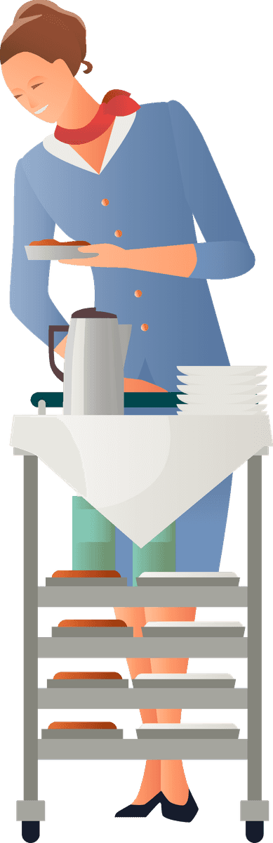 flight attendant airplane woman illustration serving refreshments with cart in stylish uniform