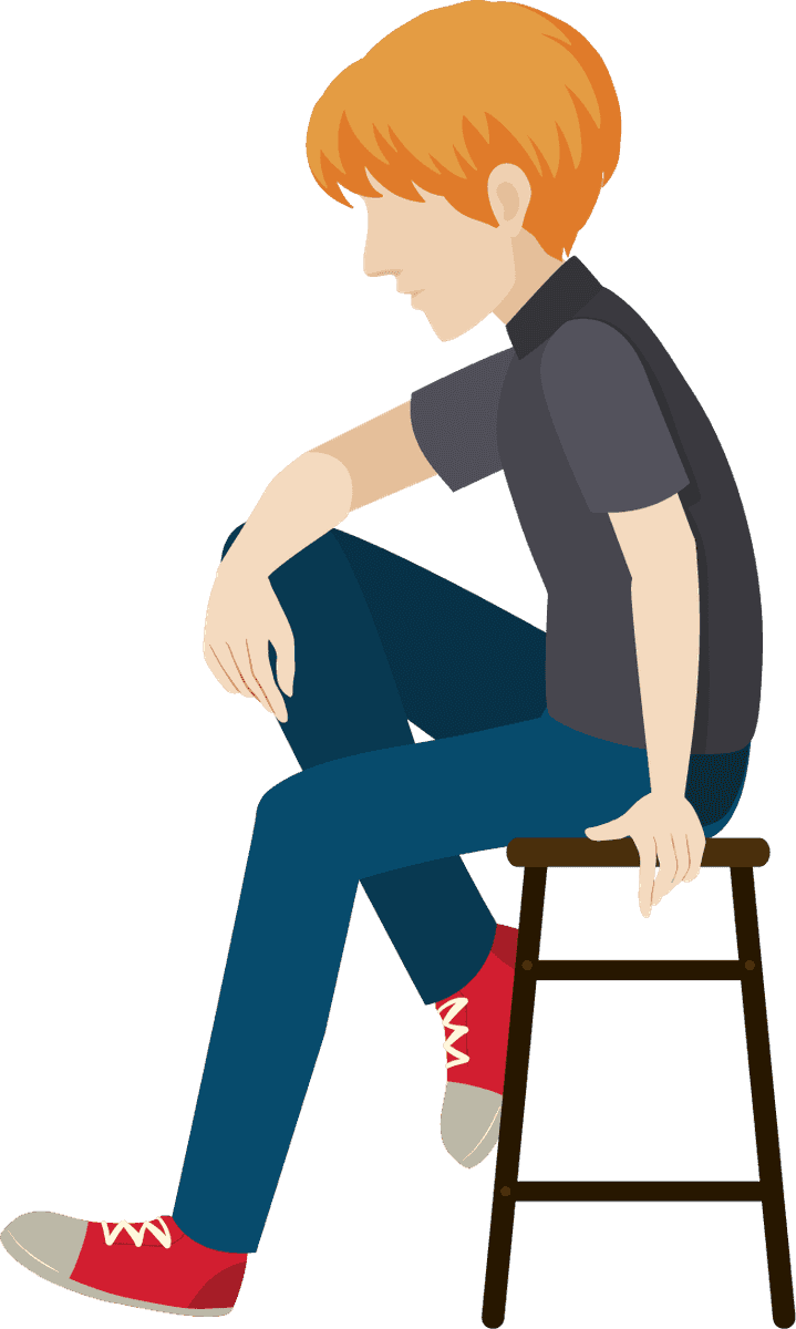 people and activities illustration featuring a thoughtful young boy on a stool