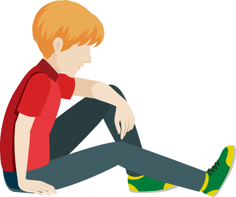 a people and activities illustration depicting a boy sitting casually with colorful attire