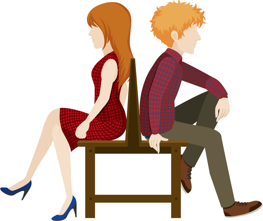 people and activities illustration of a couple sitting back to back on a chair