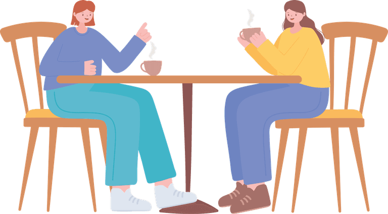 people eating on tables set illustration