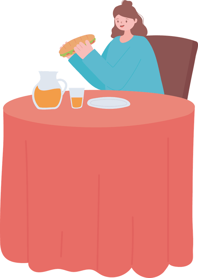 people eating on tables set illustration