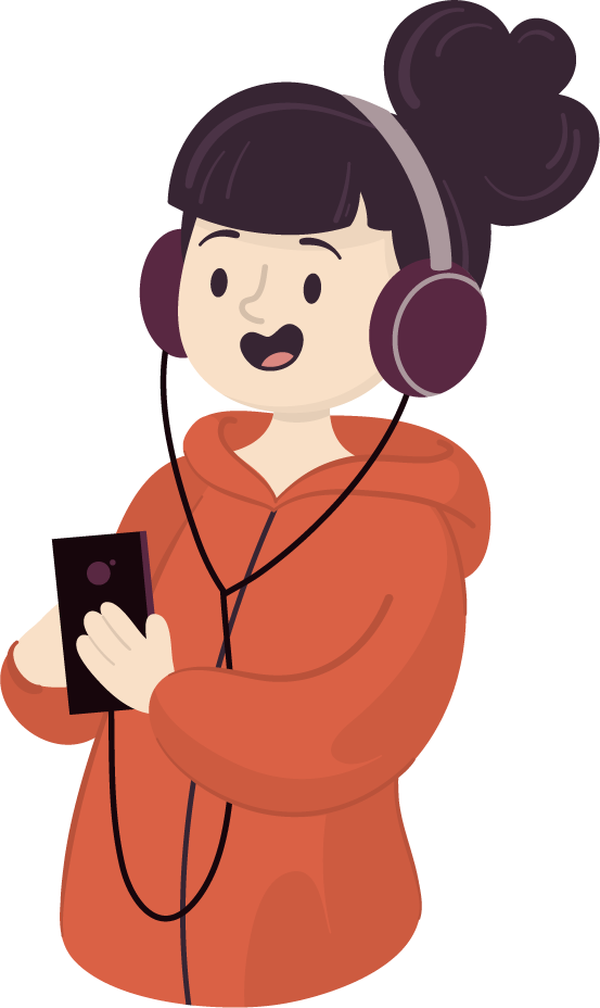 people listening music illustrated in a fun and vibrant style for modern enjoyment