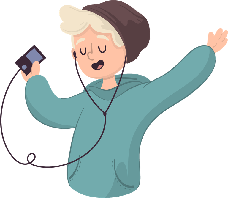 people listening music illustrated in a cheerful and modern style for creative projects