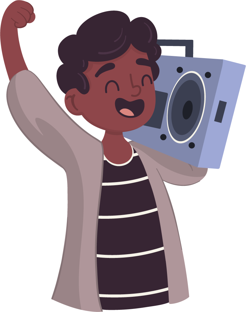 people listening music illustrated in a vibrant and cheerful style bringing joy and energy