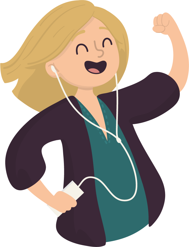 people listening music illustrated with joyful expression and energetic pose for diverse platforms