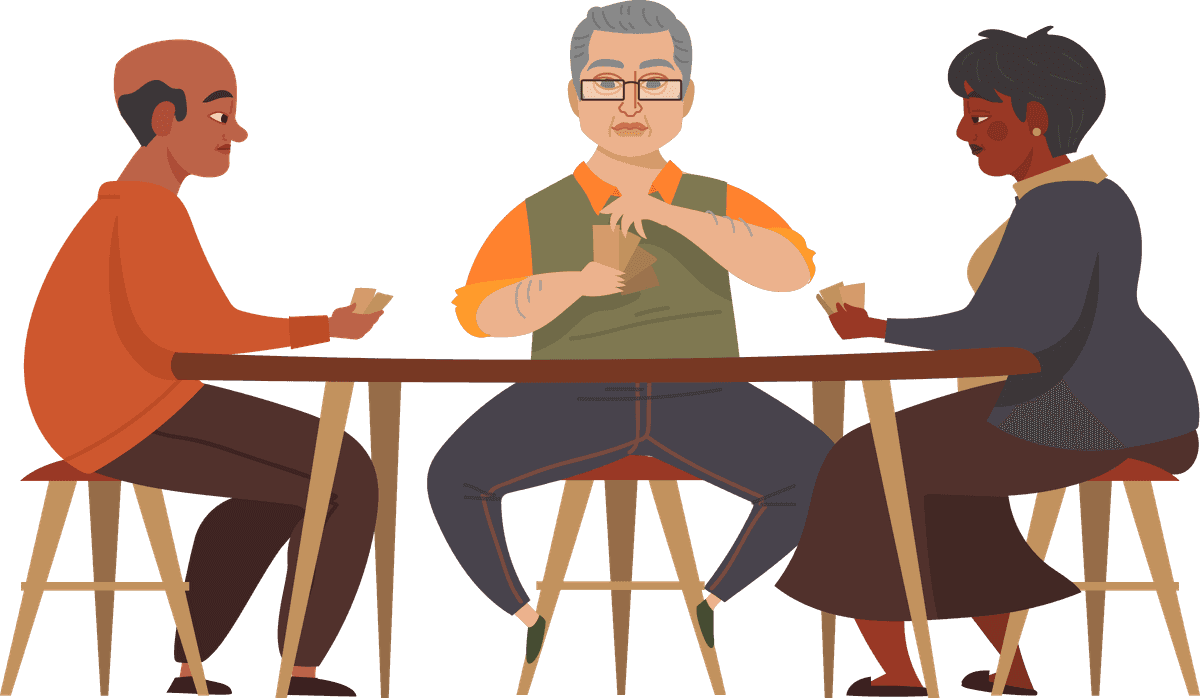 playing and relaxing people illustration enjoying a cozy gathering around a table