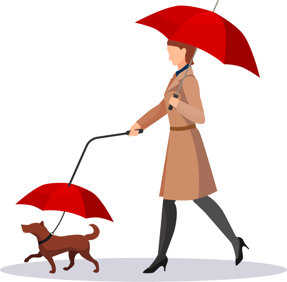 people with umbrellas collection featuring stylish individuals walking dogs in rainy weather