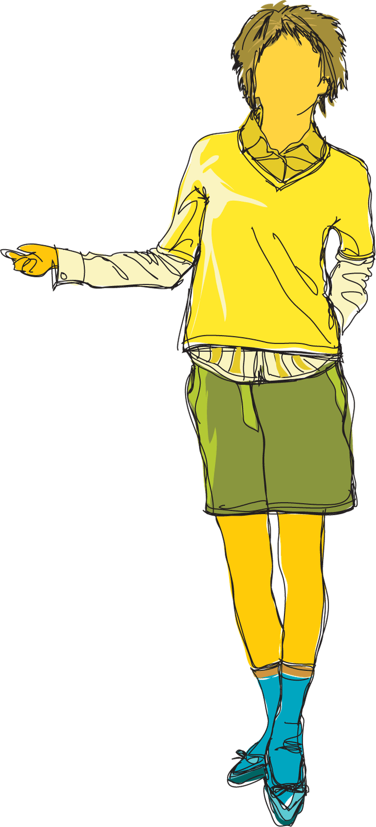 creative standing young people illustration in colorful casual attire for modern lifestyle