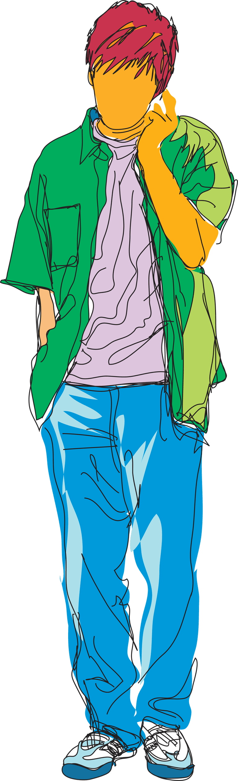 standing young people illustration in vibrant casual style with unique color accents