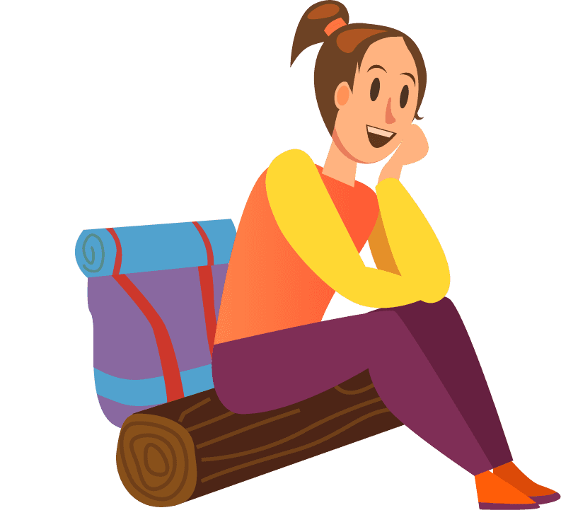 person sitting on a log camping icons people activities colored cartoon characters