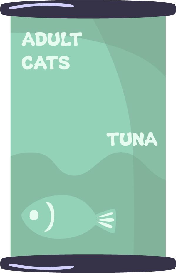 pets supplies cartoon collection featuring fun tuna can for adult cats nutrition