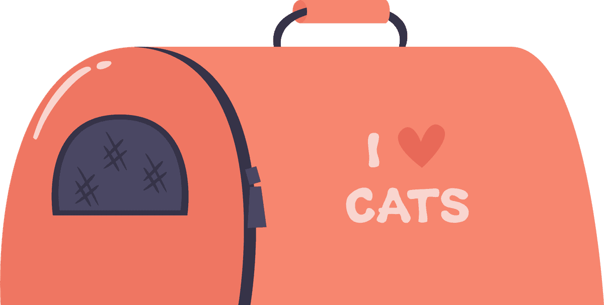 pets supplies cartoon collection featuring a cute cat carrier with love and personality