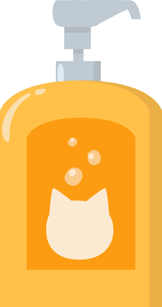 pets supplies cartoon collection featuring fun and colorful cat shampoo bottle illustration