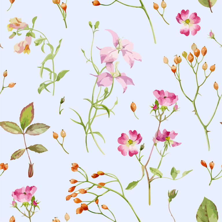 photo pattern with a graceful delicate branches and flowers watercolor flowers delphinium rose hips